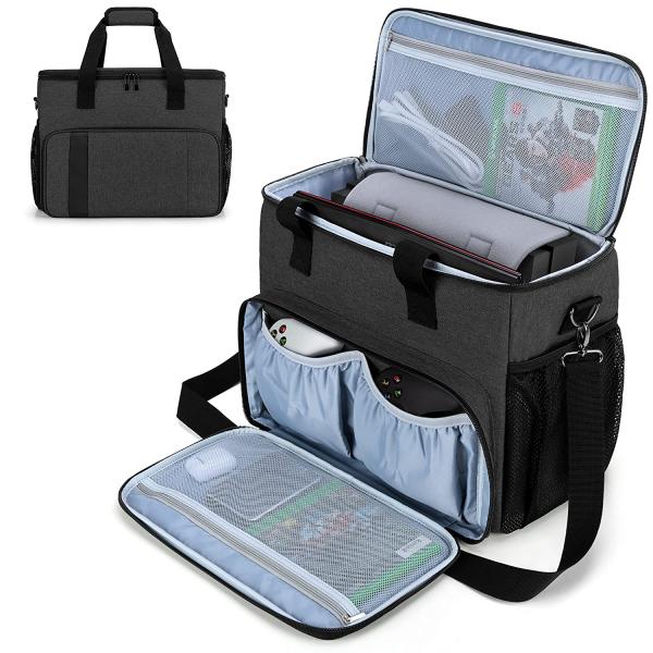 CURMIO Travel Carrying Case Compatible with PS5, PS4, PS4 Pro / Xbox Series S, Xbox One, One S, One X and Xbox 360, Game Storage Bag for Console, Controller and Accessories, Black (Bag Only, Patented Design)
