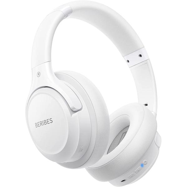 Bluetooth Headphones Over Ear,BERIBES 65H Playtime and 6 EQ Music Modes Wireless Headphones with Microphone,HiFi Stereo Foldable Lightweight Headset, Deep Bass for Home Office Cellphone PC Etc.(White)