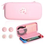 Carrying Case for Switch/Switch OLED Model (2021), Cute Cat Claw Hard Shell Portable Travel Case for Switch/Switch OLED Console & Accessories with 12 Game Card Slots & 4 Replaceable Thumb Grips Cap (Pink)