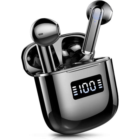 Wireless Earbuds, Bluetoth Earbuds Bluetooth 5.3 Headphones with 4 Mic, 2023 ear buds wireless Headphones, HiFi Stereo Noise Cancelling Bluetooth Earphones, LED Display, 25H Playtime for Sport Black