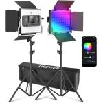 NEEWER Upgraded 660 PRO II RGB LED Video Light with App Control&Stand Kit, 2 Pack Constant 50W No Color Shift/1% Precise Min Dimming/360° RGB/CRI97+/3200K~5600K for Game Streaming YouTube Photography