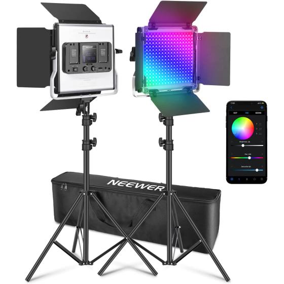NEEWER Upgraded 660 PRO II RGB LED Video Light with App Control&Stand Kit, 2 Pack Constant 50W No Color Shift/1% Precise Min Dimming/360° RGB/CRI97+/3200K~5600K for Game Streaming YouTube Photography
