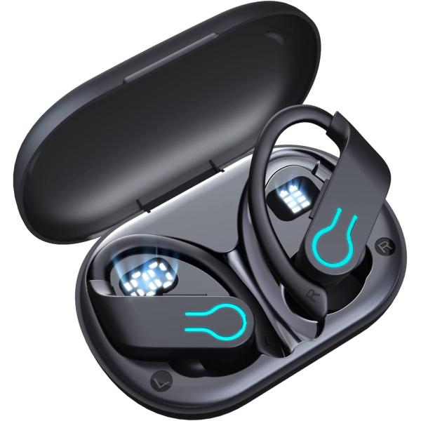 Bluetooth Headphones Wireless Earbuds Sports Over-Ear Bluetooth 5.3 Ear Buds with Earhooks 120H Playtime Wireless Headphones for Workout Waterproof Audifonos Bluetooth inalambricos LED Power Display