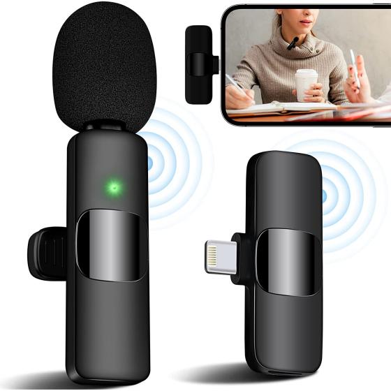 Wireless Microphone for iPhone iPad iPod, Professional Wireless Clip-on Mic, Portable Wireless Lavalier Microphone, Plug-Play Microphone for Video Recording, TikTok, Facebook, YouTube,Live Stream
