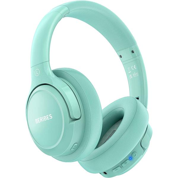Bluetooth Headphones Over Ear,BERIBES 65H Playtime and 6 EQ Music Modes Wireless Headphones with Microphone,HiFi Stereo Foldable Lightweight Headset, Deep Bass for Home Office Cellphone PC Etc.(Green)