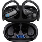 GNMN Bluetooth Headphones Wireless Earbuds 48hrs Playback IPX7 Waterproof Earphones Over-Ear Stereo Bass Headset with Earhooks Microphone LED Battery Display for Sports/Workout/Gym Black
