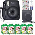 Fujifilm Instax Mini 11 Instant Camera Charcoal Gray + MiniMate Accessory Bundle & Compatible Custom Case + Fuji Instax Film Value Pack (50 Sheets) Flamingo Designer Photo Album