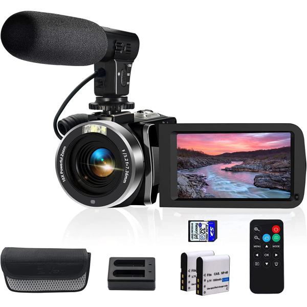 YEEIN 4K Video Camera, Camcorder with 3" Touch Screen and 32G Card, WiFi Digital Camera, 18X Digital Zoom, Vlogging Camera for YouTube, Kids Video Camera, Remote, Microphone
