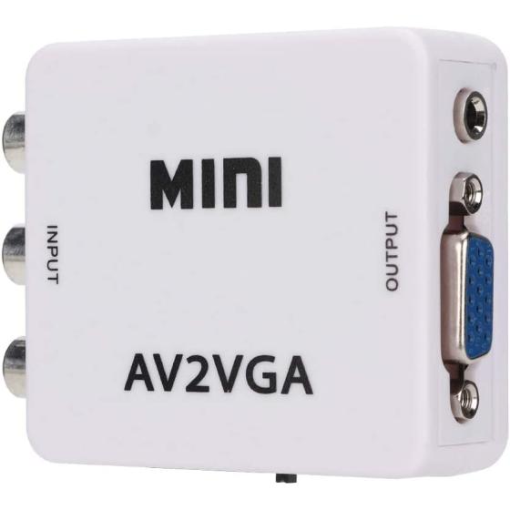 Video Converter, 480P Mini AV to VGA Adapter, Composite TV Set-Top Box Audio Video Converter (White)