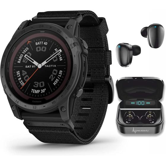 Wearable4U Garmin tactix 7 Pro GPS Tactical Smartwatch Bundle (tactix 7 Pro, +Black Earbuds)