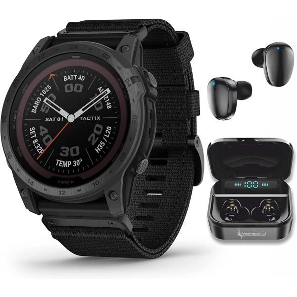 Wearable4U Garmin tactix 7 Pro GPS Tactical Smartwatch Bundle (tactix 7 Pro, +Black Earbuds)