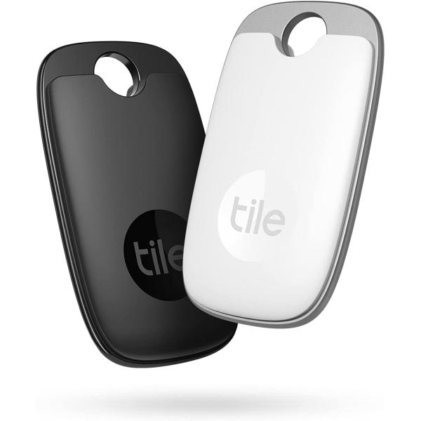 Tile Pro 2-Pack (Black/White). Powerful Bluetooth Tracker, Keys Finder and Item Locator for Keys, Bags, and More; Up to 400 ft Range. Water-Resistant. Phone Finder. iOS and Android Compatible.