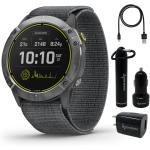 Wearable4U Garmin Enduro Ultraperformance Multisport GPS Smartwatch, Steel with Gray UltraFit Nylon Strap, Solar Charged Power Pack Bundle