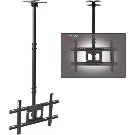 Ceiling TV Mount Bracket, Fits 32"-65" Flat Screen TVs, Adjustable Height Bracket, up to 150Lbs, VESA 800x300mm, Black
