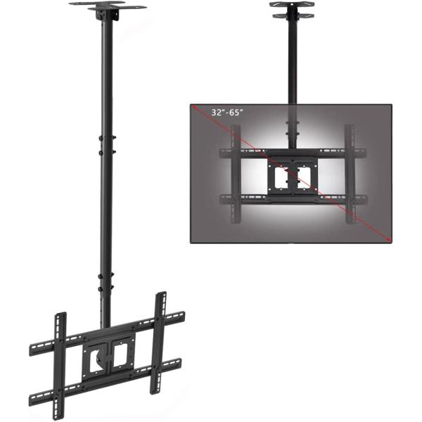 Ceiling TV Mount Bracket, Fits 32"-65" Flat Screen TVs, Adjustable Height Bracket, up to 150Lbs, VESA 800x300mm, Black