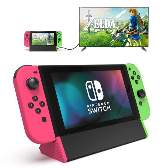 SIWIQU TV Dock Station for Nintendo Switch / Switch OLED, Portable TV Docking Station Replacement with 4K HDMI Adapter/Type C Port/USB Port for Official Nintendo Switch (Pink + Green)