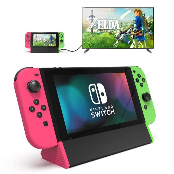 SIWIQU TV Dock Station for Nintendo Switch / Switch OLED, Portable TV Docking Station Replacement with 4K HDMI Adapter/Type C Port/USB Port for Official Nintendo Switch (Pink + Green)