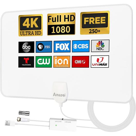 Indoor TV Antenna - HD Digital TV Antenna with 4K Signal Amplifier 250+ Miles Long Range -Support 1080p Freeview HDTV - Work with All Types TV