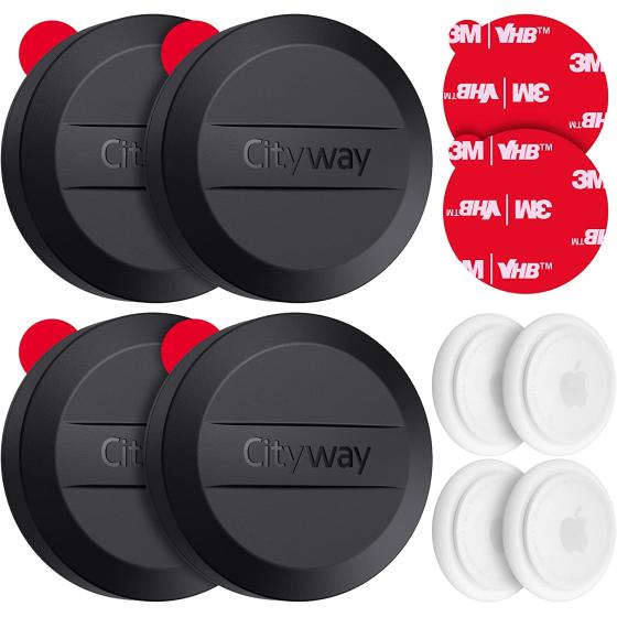 [4 Pack] IPX8 Waterproof Airtag Holder, Case with 3M VHB Adhesive Sticker, Airtag Sticker Mount for Bike Wallet TV Remote Drone Camera Luggage Hidden (Black)