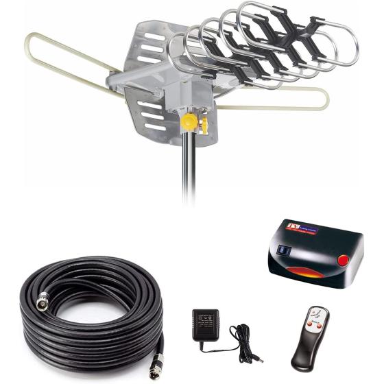 Digital Outdoor Amplified hd tv Antenna 150 Miles Range,Support 4K 1080p and 2 TVs with 33 ft Coax Cable,Adapter,Without Pole