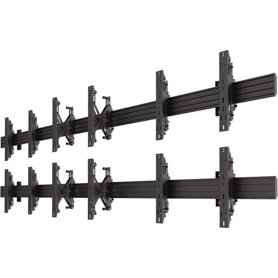 2x3 Video Wall Pop Out Mounting System Horizontal Rails Fixed Displays with with Micro Adjustment Arms Vesa Universal TV Television Monitors