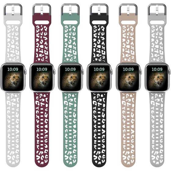 MAKOLE Silicone Bands Compatible with Apple Watch Band 40mm 41mm 38mm 45mm 49mm 44mm 42mm for Women, Leopard Waterproof Sport iWatch bands Replacement Wristbands for iWatch SE Series 8 7 6 5 4 3 2 1