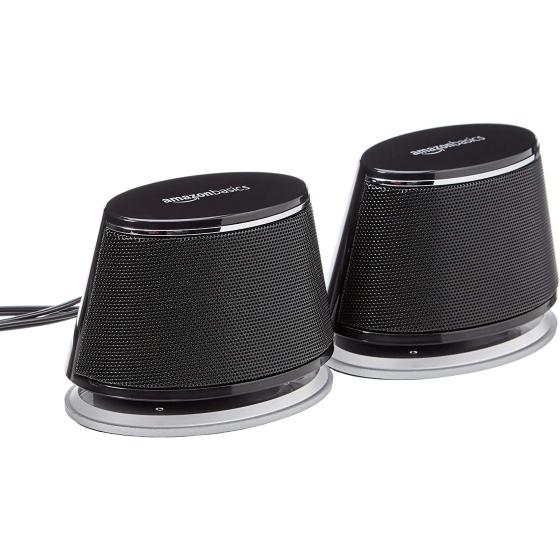 Amazon Basics USB Plug-n-Play Computer Speakers for PC or Laptop, Black - Set of 2