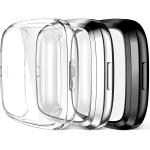 Maledan Screen Protector Case Compatible with Fitbit Versa 2 Smartwatch, 3 Pack Full Protective Case Cover Scratch Resistant Shock Absorbing for Versa 2 Accessories, Clear/Black/Silver