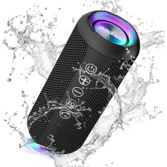 Ortizan Portable Bluetooth Speakers, IPX7 Waterproof Wireless Speaker with 24W Loud Stereo Sound, Outdoor Speaker with Bluetooth 5.0, Deep Bass, RGB Lights, Dual Pairing, 30H Playtime for Home, Party