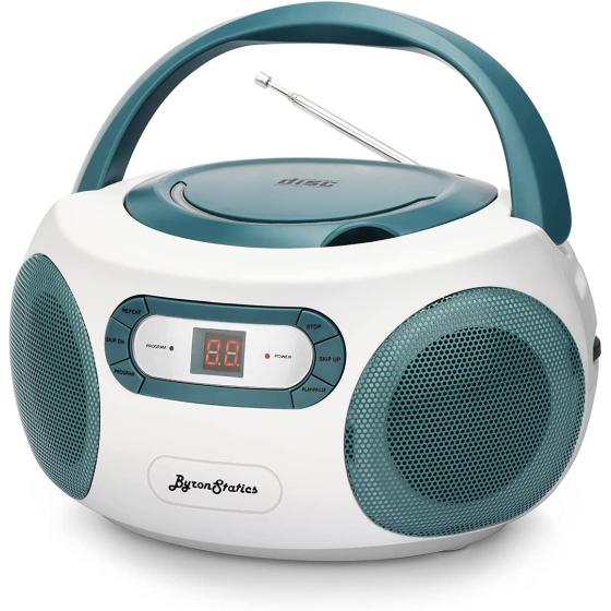 Byron Statics Portable CD Boombox with AM/FM Radio, Top Loading CD, 1W RMS x 2 Stereo Speaker, Aux-in Jack, LCD Display, AC110-120V Operated (KBB-250)