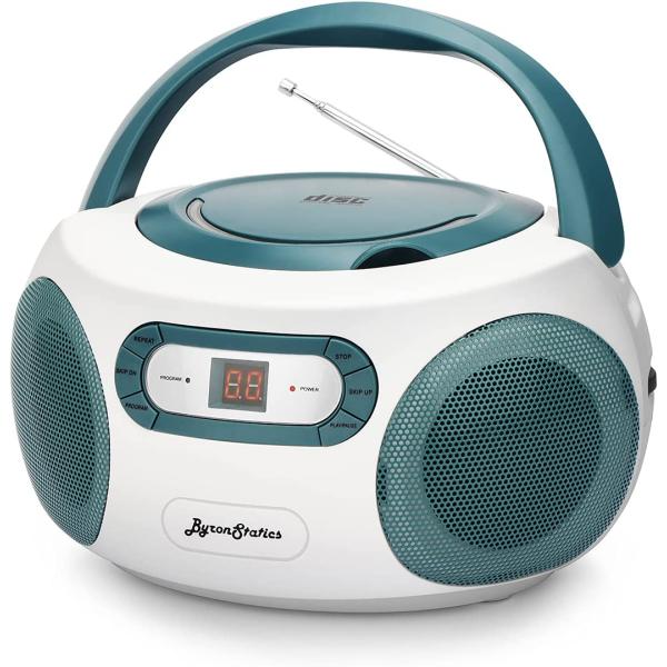 Byron Statics Portable CD Boombox with AM/FM Radio, Top Loading CD, 1W RMS x 2 Stereo Speaker, Aux-in Jack, LCD Display, AC110-120V Operated (KBB-250)