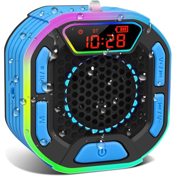 DuoTen Shower Speaker, IPX7 Waterproof Portable Bluetooth Wireless Speaker Shower Radio with Loud Stereo Sound, LED Display, Light Show, Suction Cup, Sturdy Hook for Home, Party, Outdoor, Travel, Pool