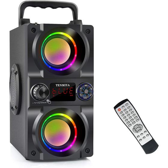 Bluetooth Speaker, 40W (60W Peak) Portable Wireless Speaker with Colorful Lights, Double Subwoofer Heavy Bass, FM Radio, MP3 Player, Bluetooth 5.0, Loud Stereo Speaker for Home Outdoor Party Camping