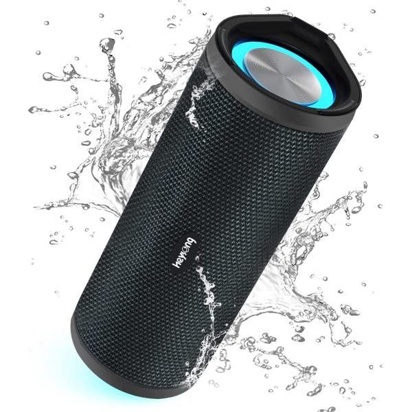 HEYSONG Portable Bluetooth Speaker, Waterproof Wireless Outdoor Speakers with LED Light, Rich Bass, IPX7, 40H Play, TF Card, Dual Pairing for Beach, Boat, Pool, Camping, Bike, Shower, Gifts for Men