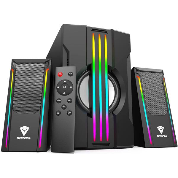 SPKPAL 2.1 Bluetooth Computer Speakers with Subwoofer,Gaming Speakers Home Theater System,AC Powered Dynamic RGB Light for PC,TV,CD Player,Movie,Party, Black (S702)