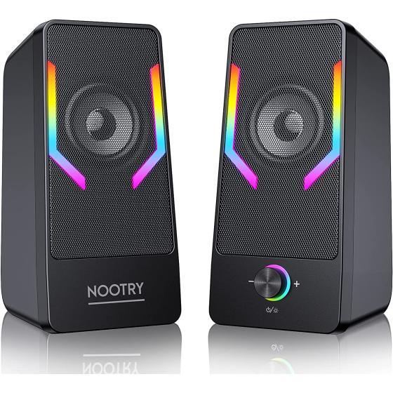 Computer Speakers, RGB Gaming Desktop Speakers with 7Color Backlit, 10W USB Powered Volume Control Monitor Speaker, 2.0CH Stereo Laptop Speaker, Bluetooth&USB Audio for PC, Monitor, Mac, Tablet, Phone