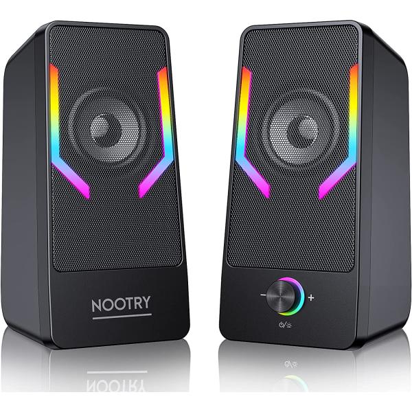 Computer Speakers, RGB Gaming Desktop Speakers with 7Color Backlit, 10W USB Powered Volume Control Monitor Speaker, 2.0CH Stereo Laptop Speaker, Bluetooth&USB Audio for PC, Monitor, Mac, Tablet, Phone