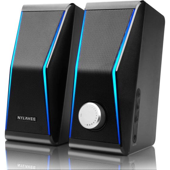 Computer Speakers, Dynamic RGB PC Speakers, Bluetooth 5.0 HiFi Computer Speakers for Desktop with 2 Bass Diaphragms & 4 Speaker Units, USB Powered & 3.5mm AUX Cable for PC Laptop Monitor Tablet Phone