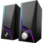 Computer Speakers, PC Speakers with 6 Colorful LED Modes, USB Powered Computer Speakers for Desktop with 2 Bass-Boost Ports, 2 Speaker Units and 3.5mm Aux-in Cable for PC, Laptop, Tablet, Phone