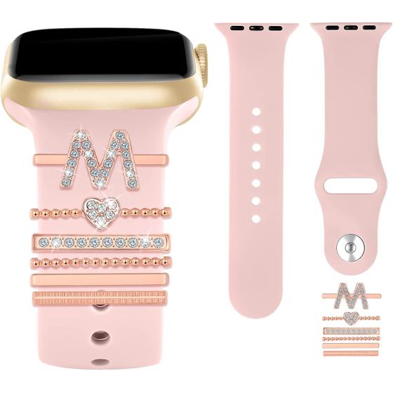 Watch Band Charms for Apple Decorative Ring Loops Smart Watch 38mm 40mm 41mm 42mm 44mm 45mm for Women Compatible with iWatch Series 7 6 5 4 3 2 1 SmartWatch Band Accessories Diamond Jewelry