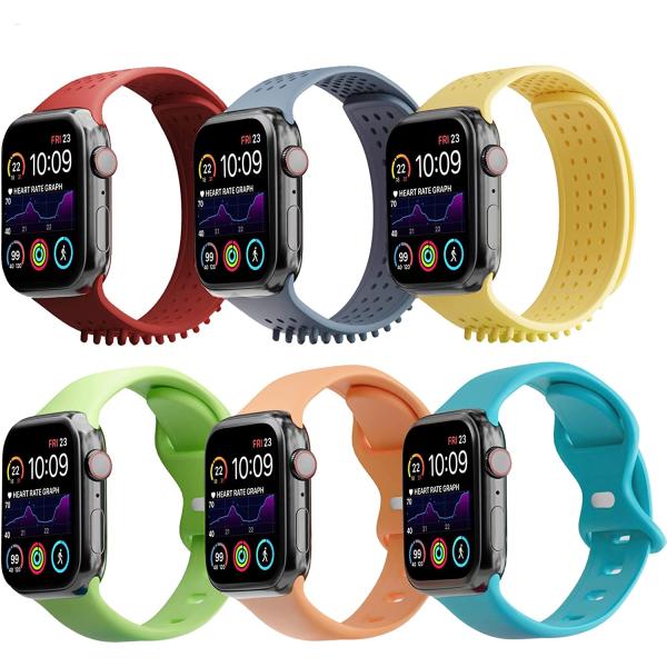 6 Pack Watch Strap Compatible apple watch band 38 mm 40 mm 41 mm 42 mm 44 mm 45 mm 49 mm Women's Men's Soft Silicone Waterproof Sports Hand Apple Watch band Replacement for iWatch Strap Ultra SE Series 8 7 6 5 4 3 2 1