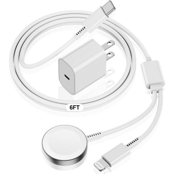 Apple Watch Charger USB C for iPhone&Watch, [Apple MFi Certified] iWatch Magnetic Cable for Watch Series 8 7 6 5 4 3 2 1 SE2 SE1, iPhone 14/13/12/11, Type C 2-in-1 Fast Charging Cord -6ft/1.8m
