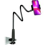 Cell Phone Clip on Stand Holder - with Grip Flexible Long Arm Gooseneck Bracket Mount Clamp for iPhone X/8/7/6/6s/5 Samsung S8/S7, used for bed, desktop, Black