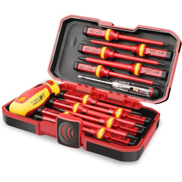 HURRICANE 1000V Insulated Electrician Screwdriver Set, All-in-One Premium Professional 13-Pieces CR-V Magnetic Phillips Slotted Pozidriv Torx Screwdriver