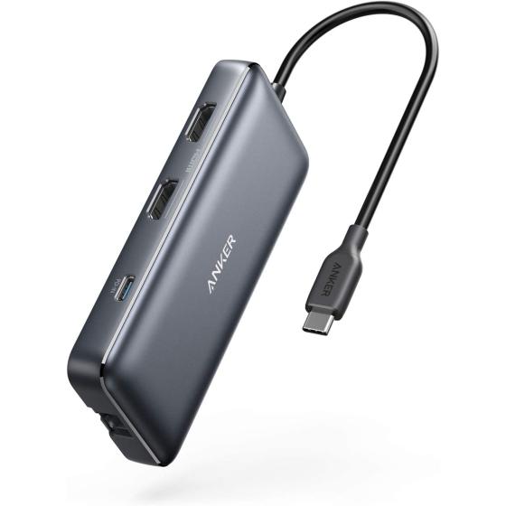 Anker USB C Hub, PowerExpand 8-in-1 USB C Adapter, with Dual 4K HDMI, 100W Power Delivery, 1 Gbps Ethernet, 2 USB 3.0 Data Ports, SD and microSD Card Reader, for MacBook Pro, XPS and More