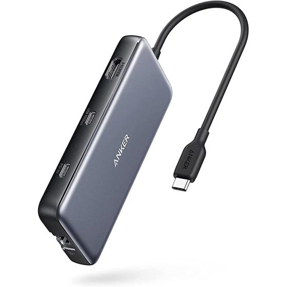 Anker USB C Hub, 555 USB-C Hub (8-in-1), with 100W Power Delivery, 4K 60Hz HDMI Port, 10Gbps USB C and 2 USB A Data Ports, Ethernet Port, microSD and SD Card Reader, for MacBook Pro and More