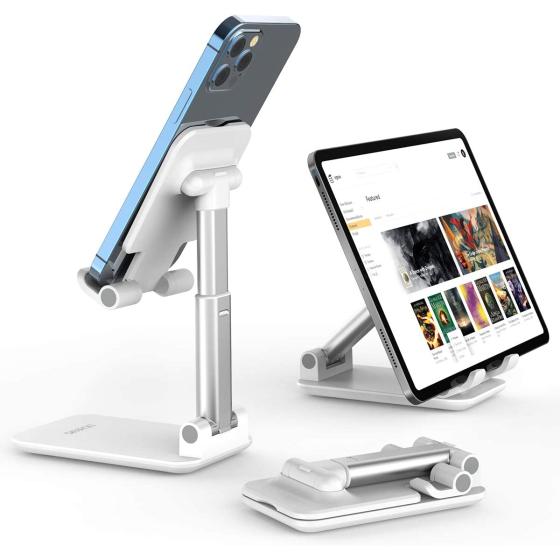 Cell Phone Stand, Licheers Foldable Phone Holder, Angle Height Adjustable Phone Stand for Desk, Compatible with iPhone 13/12/11 Pro Max, Samsung Galaxy S10/9/8/7 S21 Ultra (White-LC352)