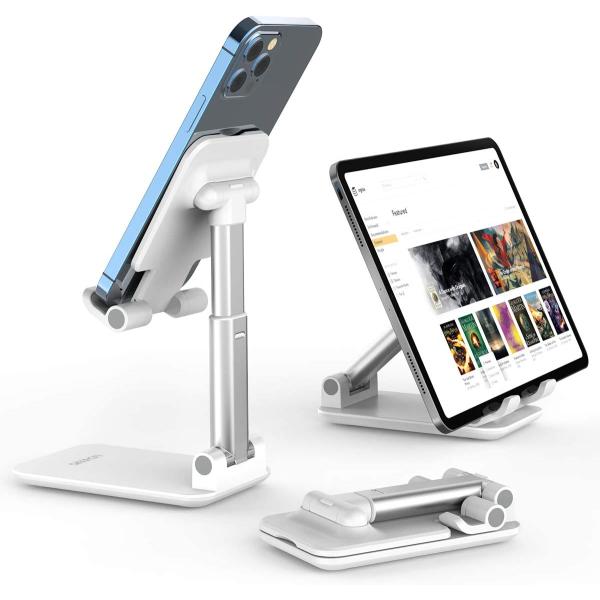 Cell Phone Stand, Licheers Foldable Phone Holder, Angle Height Adjustable Phone Stand for Desk, Compatible with iPhone 13/12/11 Pro Max, Samsung Galaxy S10/9/8/7 S21 Ultra (White-LC352)