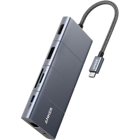 Anker USB C Hub, PowerExpand 11-in-1 Docking Station, with 4K@60Hz HDMI and DP, 100W Power Delivery, USB-C and 3 USB-A Data Ports, 1 Gbps Ethernet, 3.5mm Audio, microSD and SD Card Reader