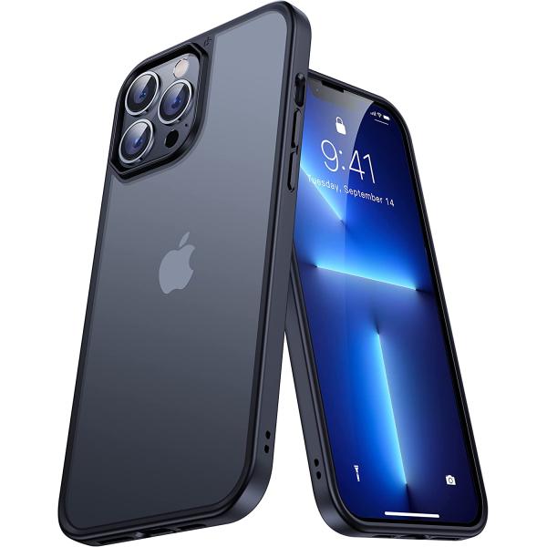 CASEKOO Kooshock for iPhone 13 Pro Case, [10 FT Drop Protection] [Skin-Friendly Touch] Rugged Matte Back and Built-in Airbags, Slim Translucent Protective Cover 6.1 inch 5G, Space Black
